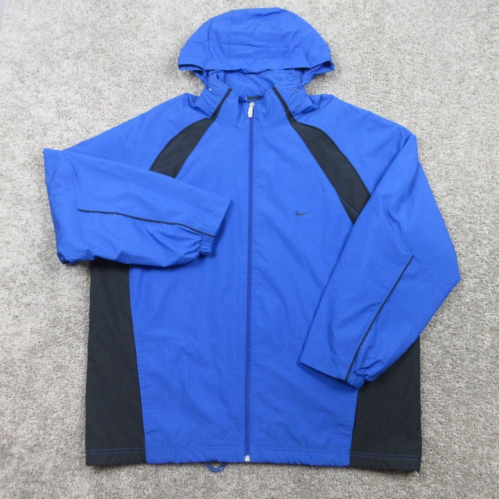 Nike Jacket Mens XXL 2XL Blue Windbreaker Embroidered Swoosh Sport Full Zip Coat